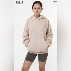 New Los Angeles Apparel Pigment Dye Rose Quartz Fleece Hooded Pullover XS 14 oz